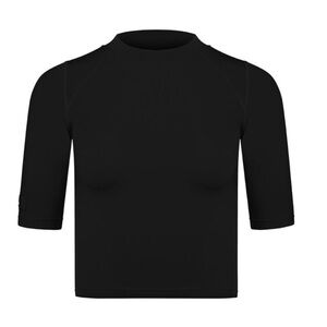 Brandon Blackwood Short Sleeve Mock Neck Top in Black Sz S